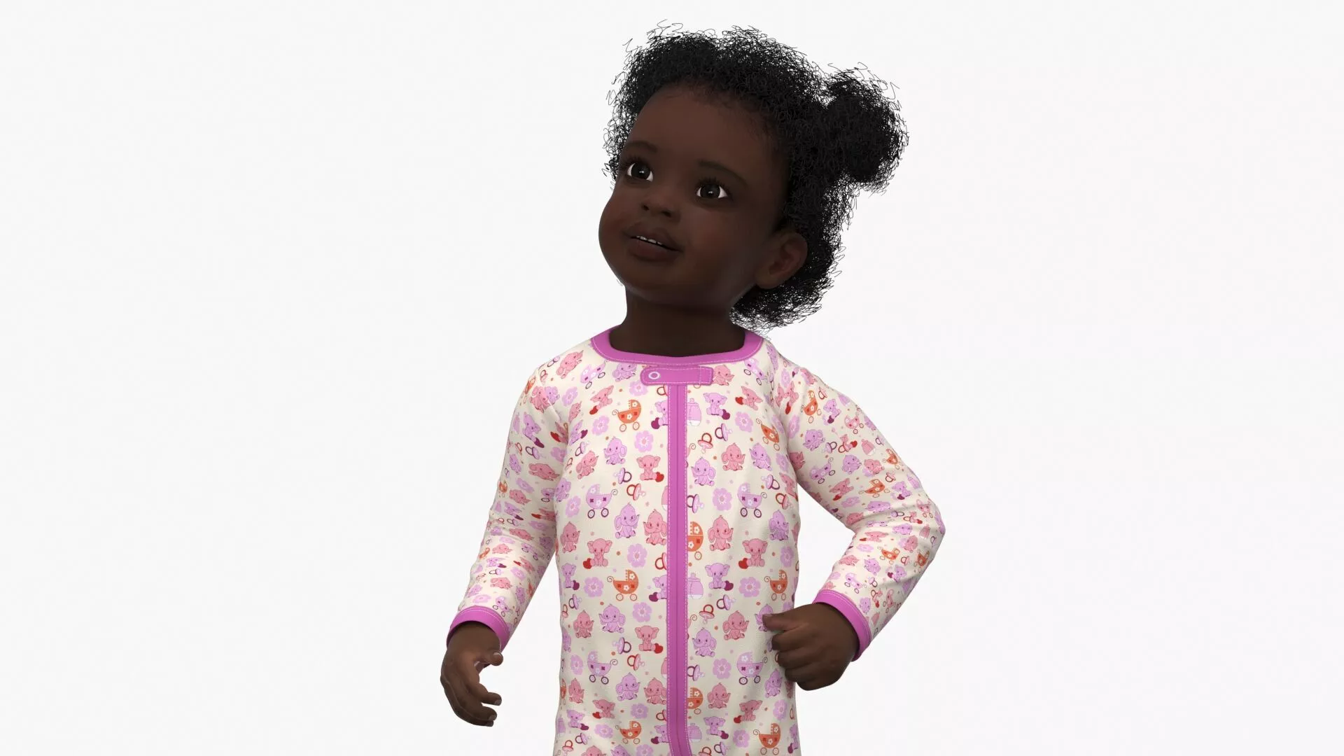 Little Dark Skin Girl in Full Bodysuit Rigged 3D model