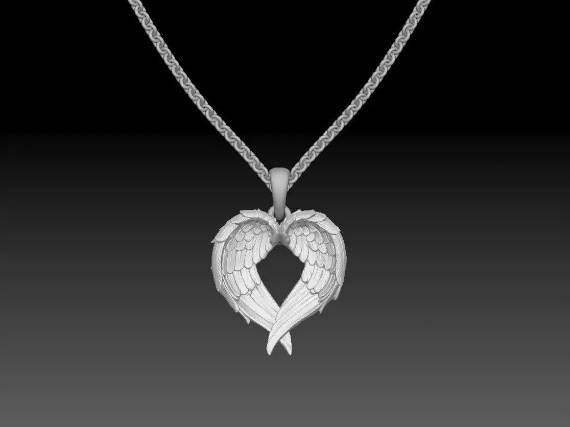 3D Model Heart Angel Wings Pendant - Jewelry CAD STL 3D print model