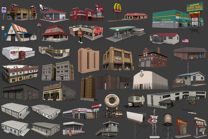 City Buildings Pack Low-poly 3D model