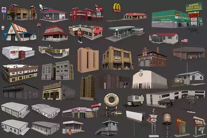 City Buildings Pack Low-poly 3D model