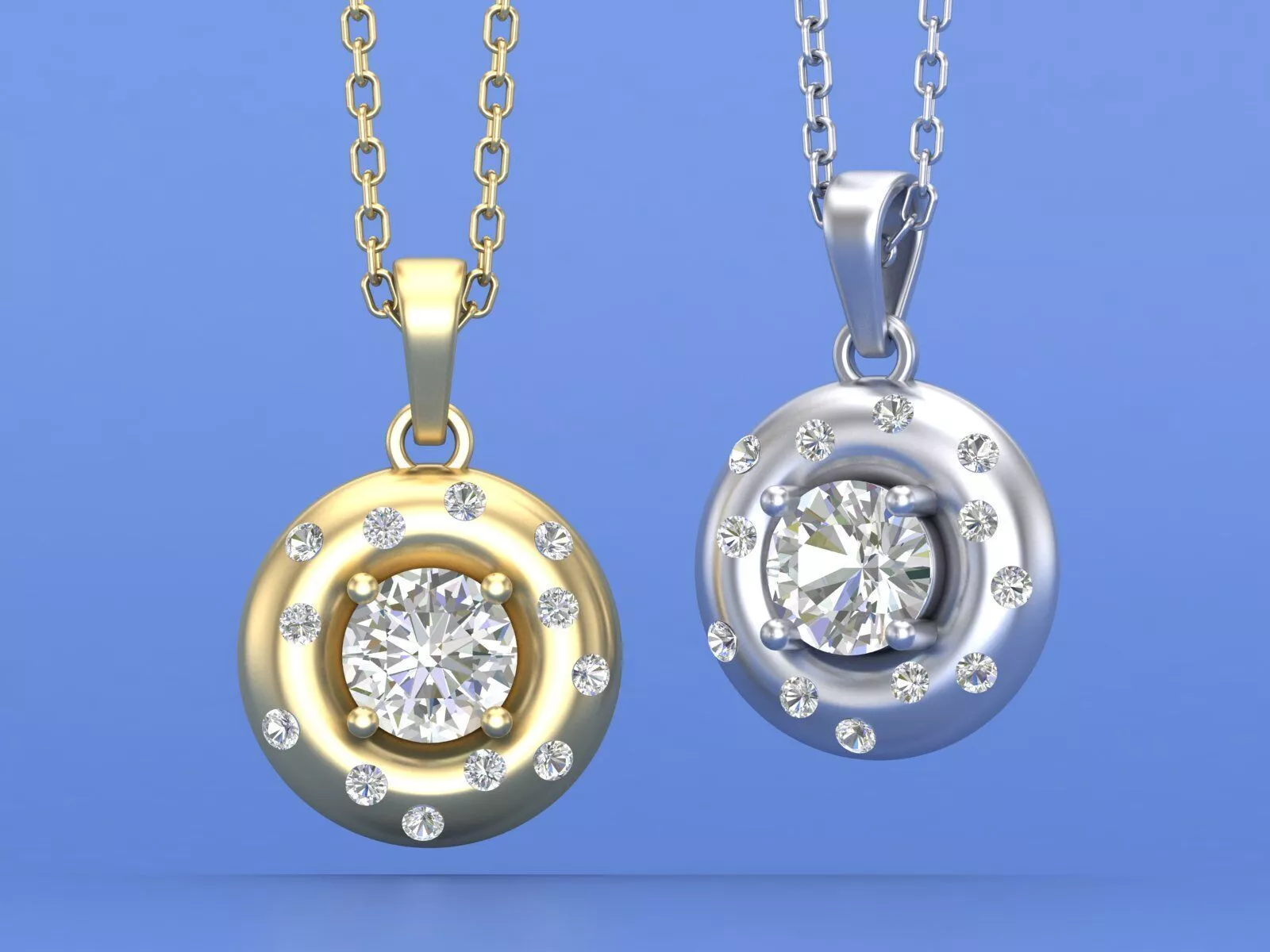 Round Halo 5mm Diamond Pendant Necklace CAD Design 3D print model