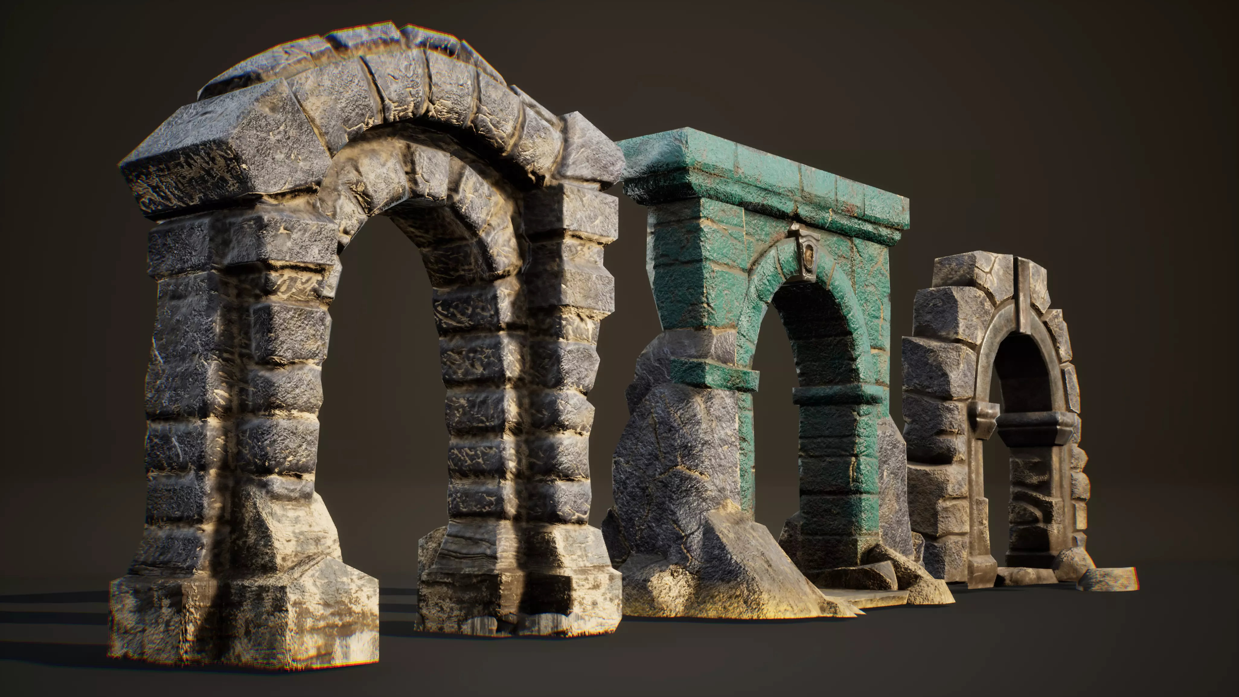 Stylized Ancient Stone Archways Pack ABC Game Ready Assets Low-poly 3D model