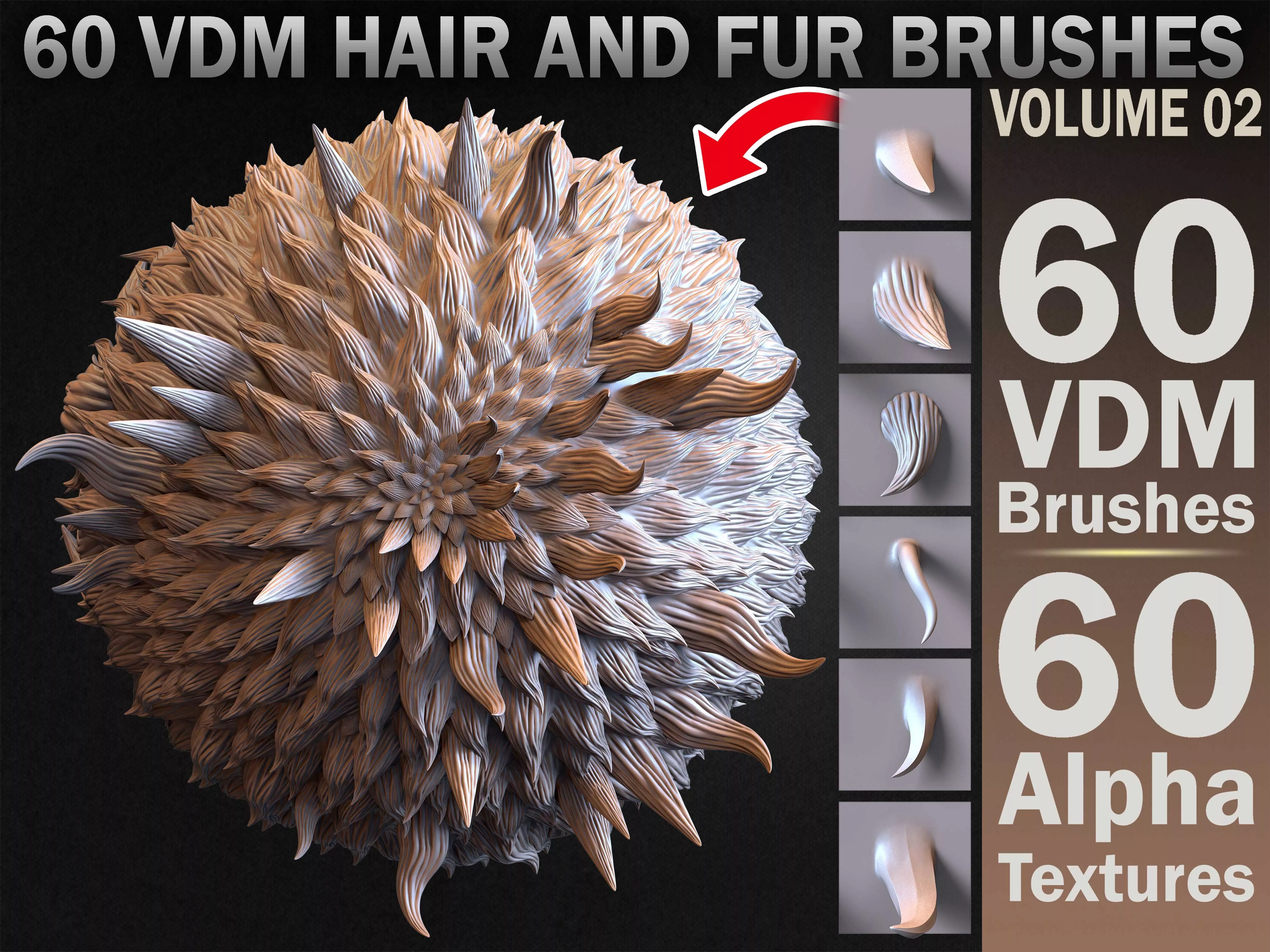 60 VDM and Alpha Texture Hair and Fur Brushes Volume 02 Low-poly 3D model