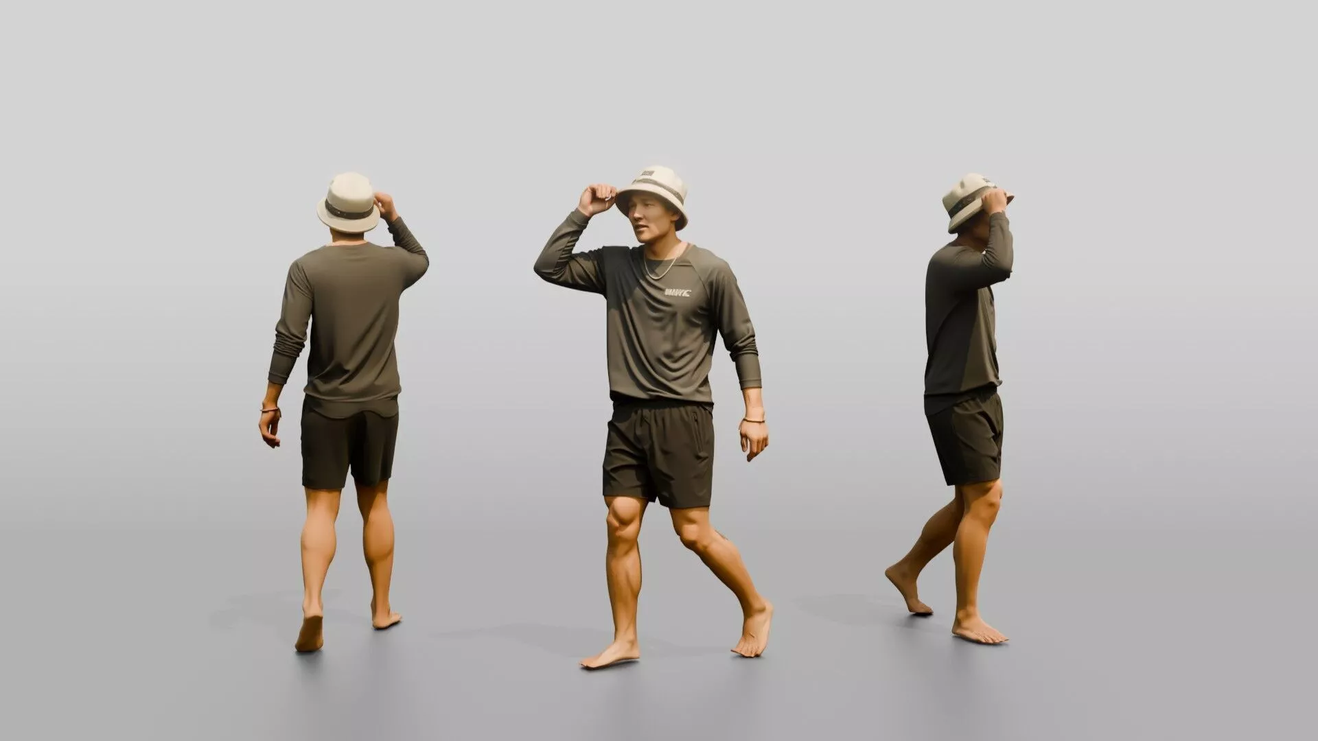 Man Adjusting Bucket Hat Brim 3D model