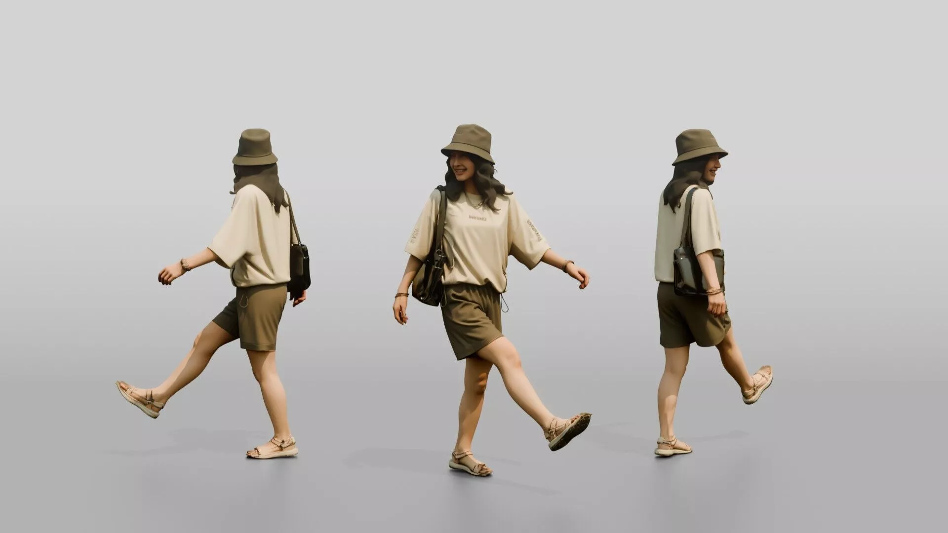 Woman Kicking Up Wet Sand Walking 3D model