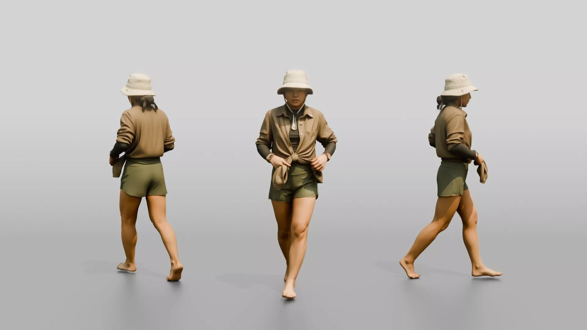 Woman Tying Linen Shirt at Waist 3D model