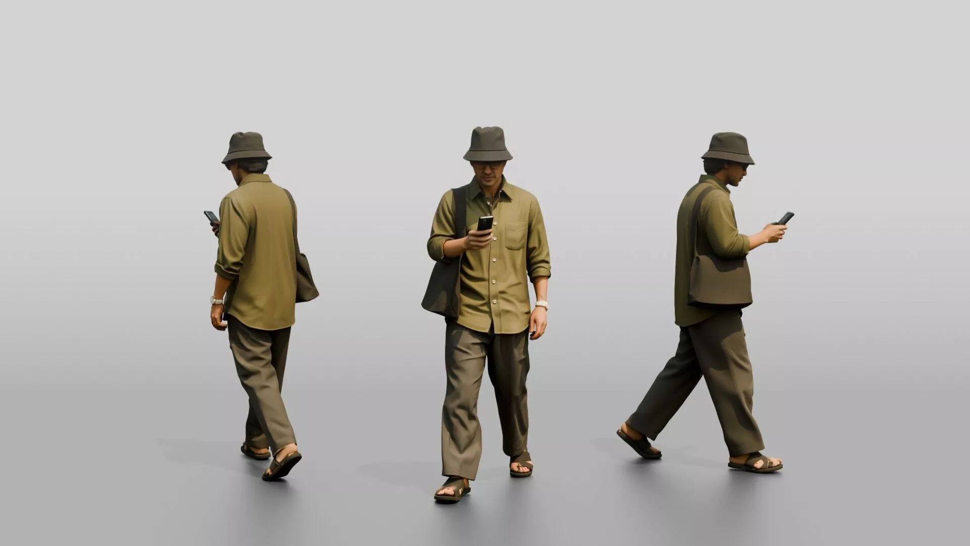 Man Checking Phone in Linen Shirt 3D model