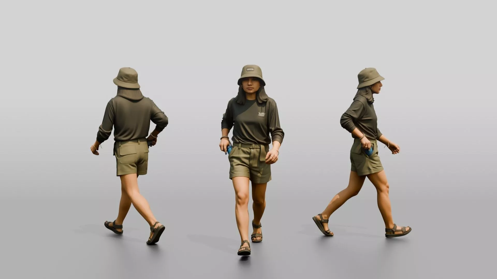 Woman Slipping Water Bottle Into Pocket 3D model