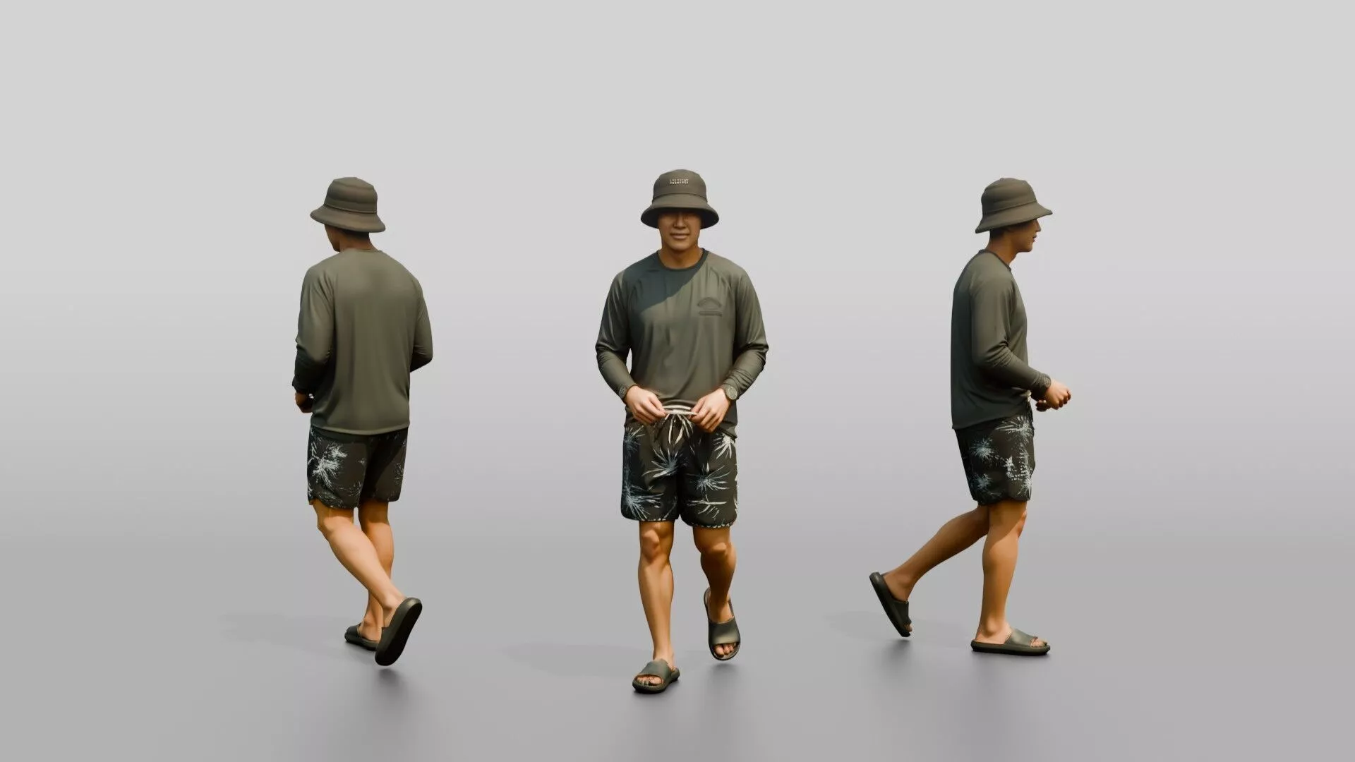 Man Loosening Drawstring on Boardshorts 3D model