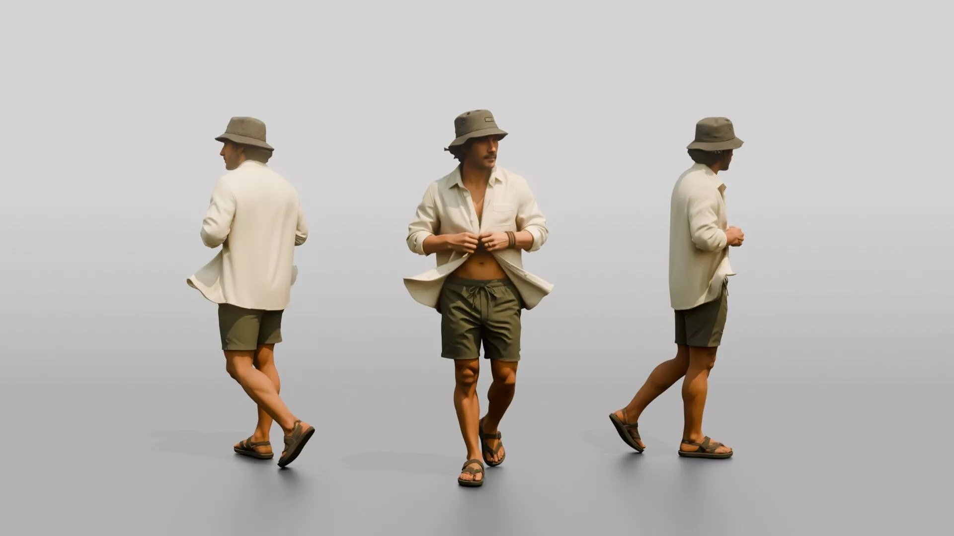 Man Unbuttoning Oversized Linen Shirt 3D model