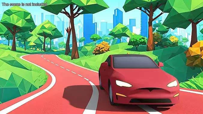 Cartoon Tesla Model S Low-poly 3D model 2