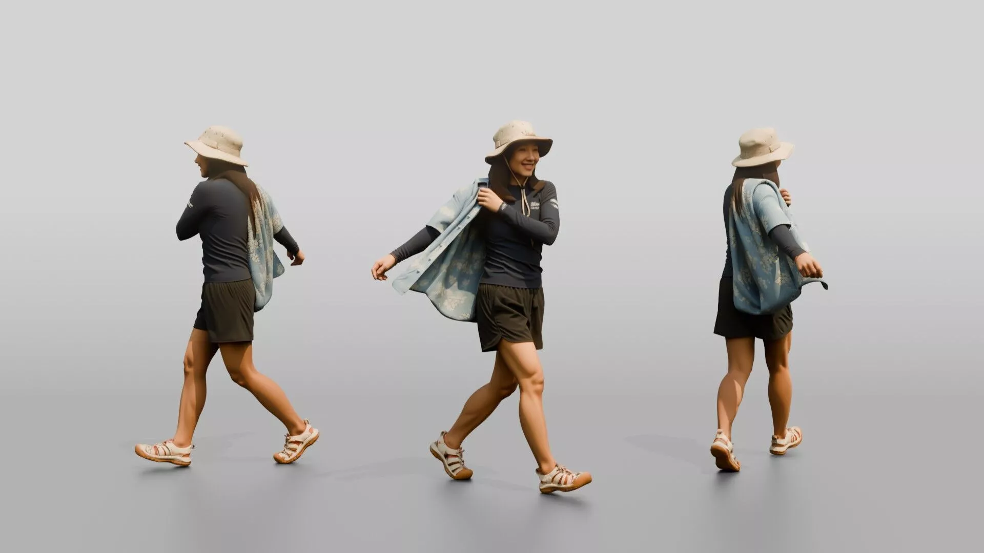 Woman Shrugging On Open Beach Shirt 3D model
