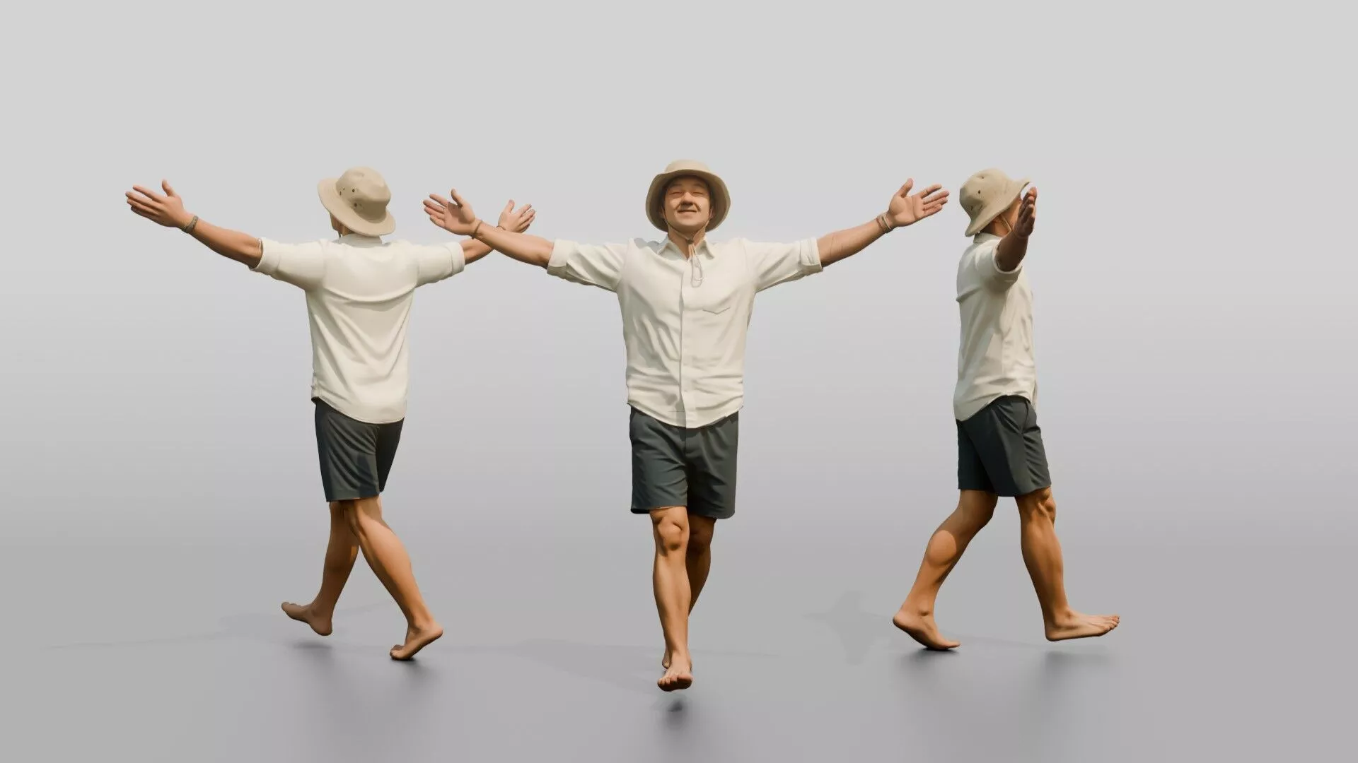 Man Stretching Arms in Ocean Breeze 3D model