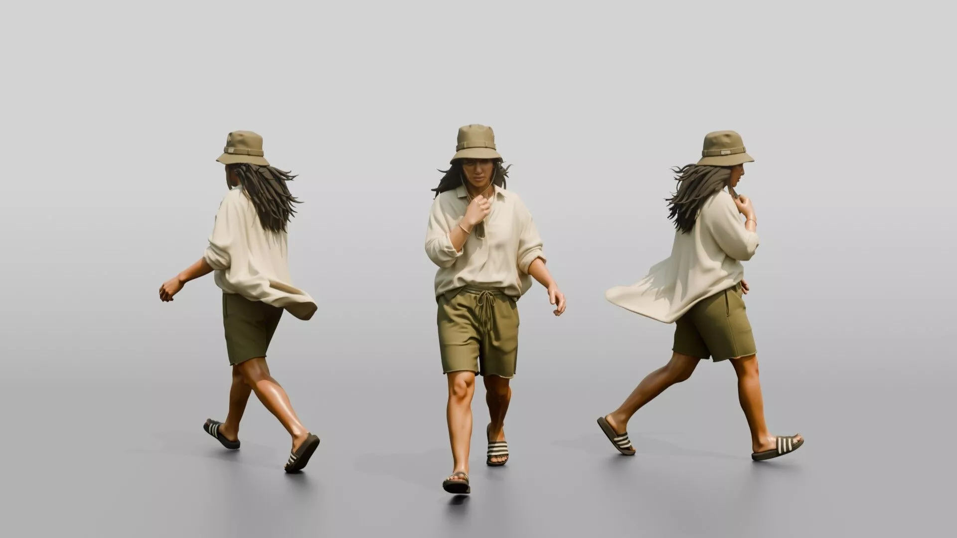 Woman Adjusting Linen Blouse Collar 3D model