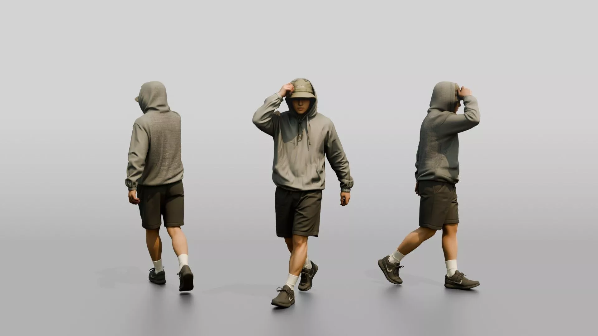 Man Pulling Up Linen Hoodie 3D model
