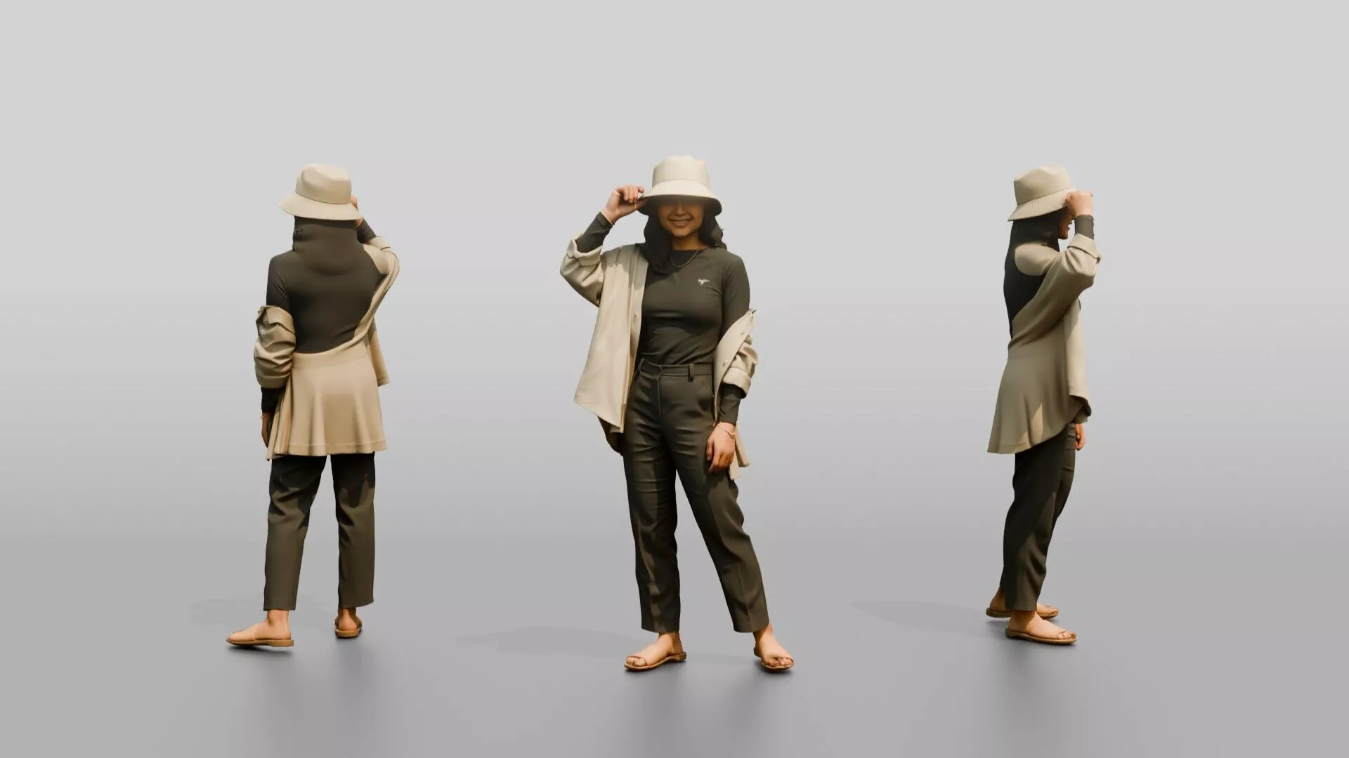 Woman Touching the Rim of Her Hat 3D model