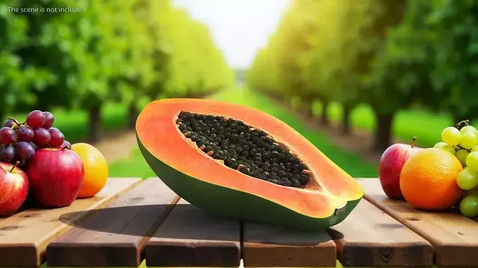 Half Papaw Fruit Green 3D model 3