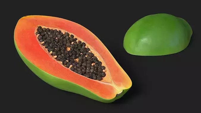 Half Papaw Fruit Green 3D model 5