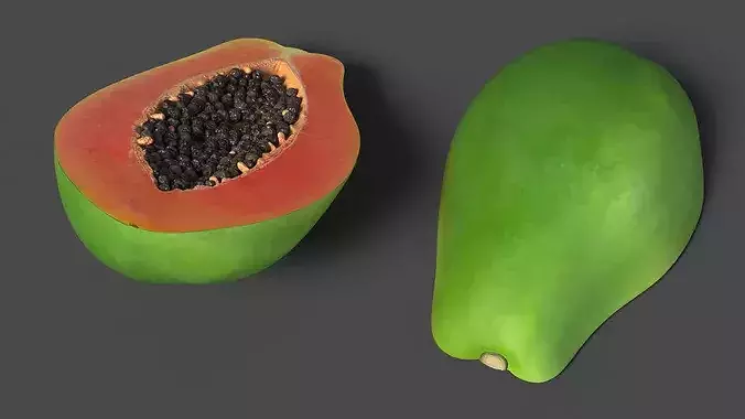 Half Papaw Fruit Green 3D model 6