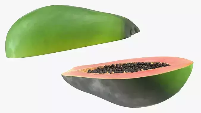 Half Papaw Fruit Green 3D model 7