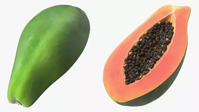 Half Papaw Fruit Green 3D model