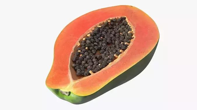Half Papaw Fruit Green 3D model 2