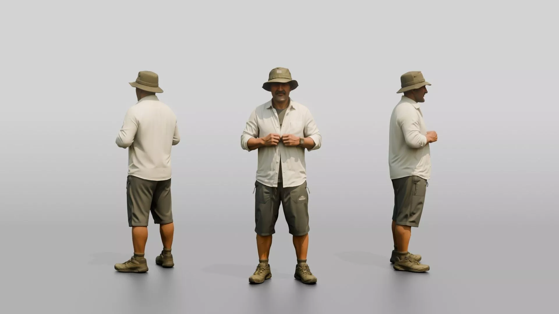 Man Fixing Button on Linen Shirt 3D model