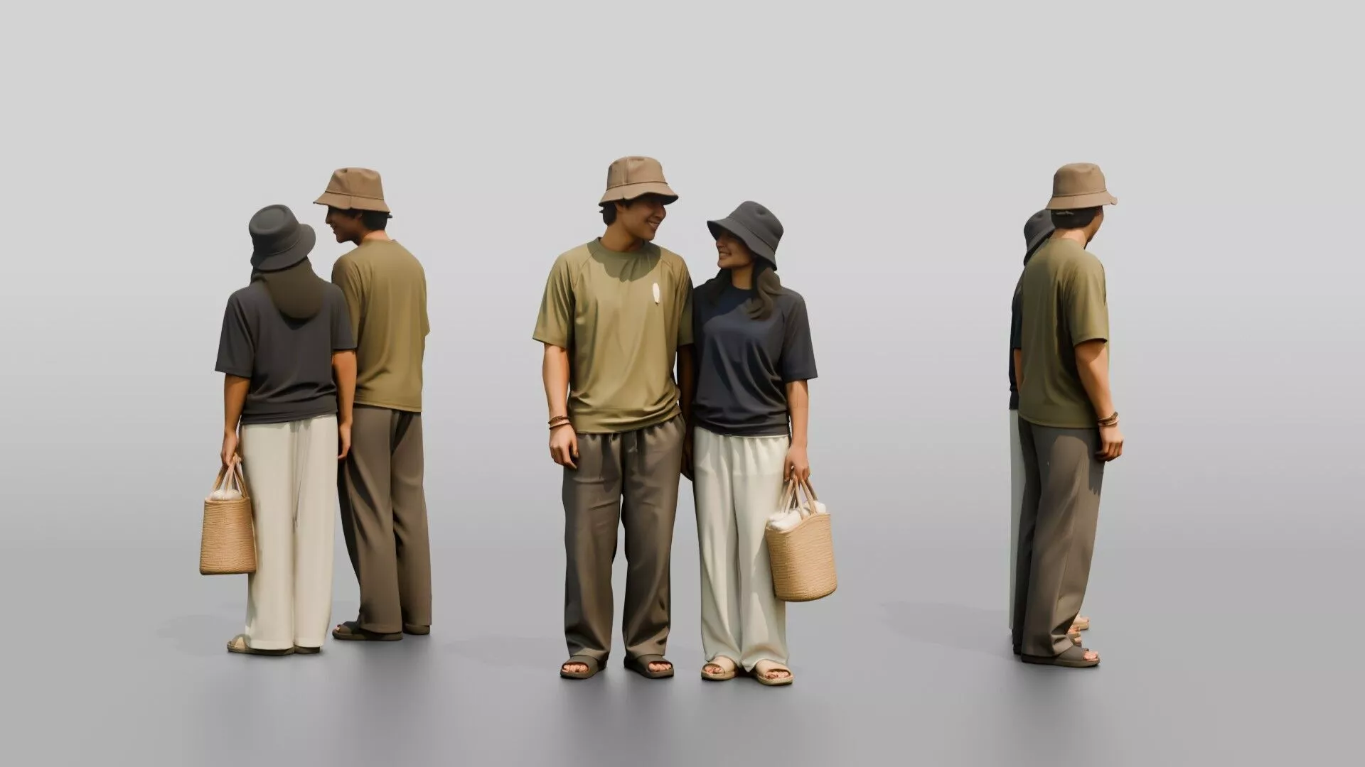 Surf Couple Standing Together on Beach 3D model