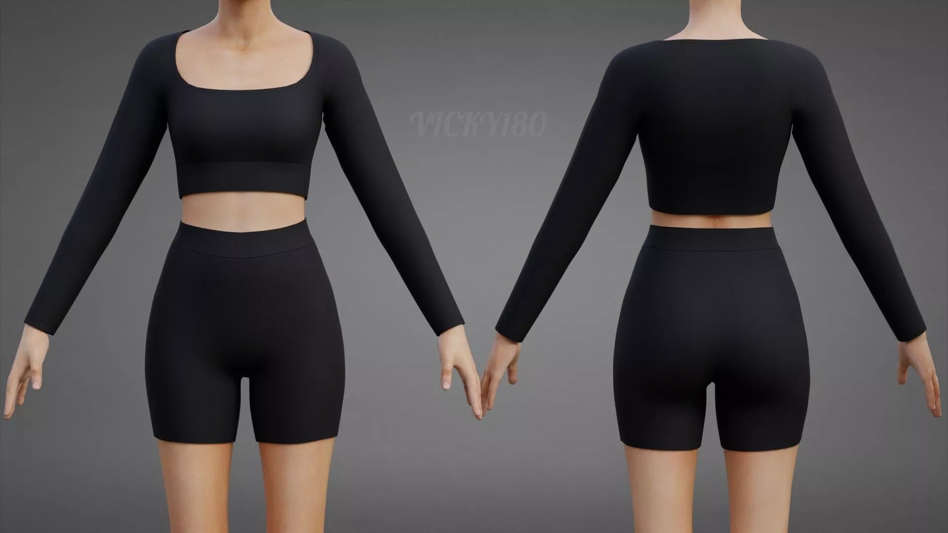 Womens Workout Clothing Crop Top Biker Shorts Athleisure Outfit Low-poly 3D model