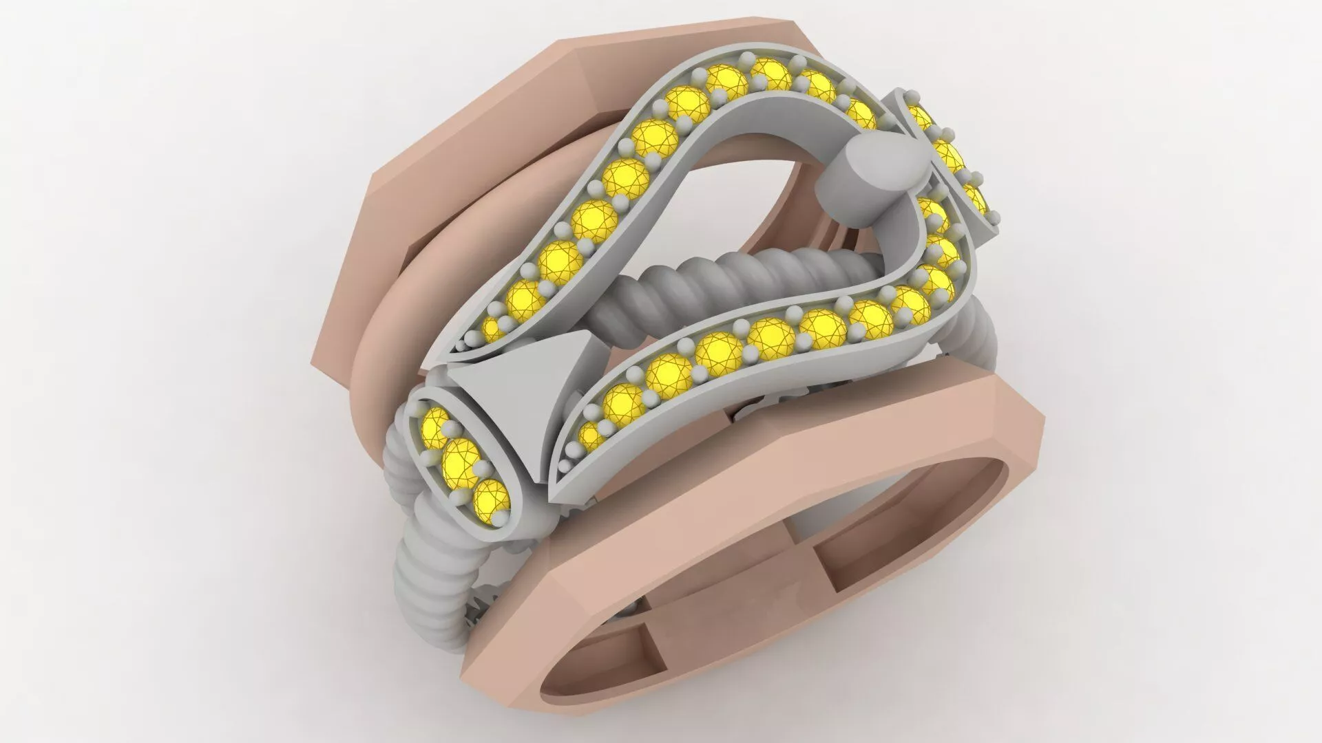 Premium Twisted Diamond Ring STL OBJ FBX 18K Luxury 3D print model