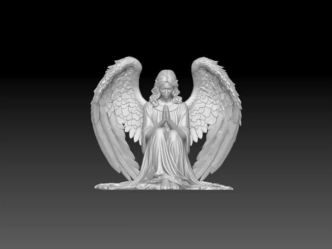 3D Model Praying Angel Statue - Seated Cherub STL File for Print 3D print model