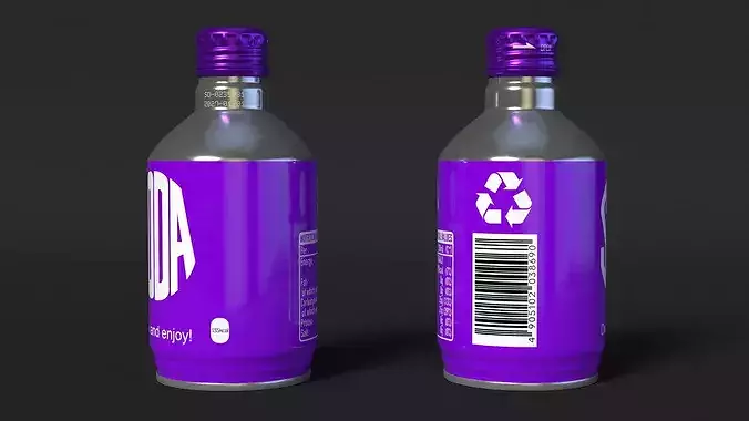 Compact Aluminum Bottle with Soda 3D model 4