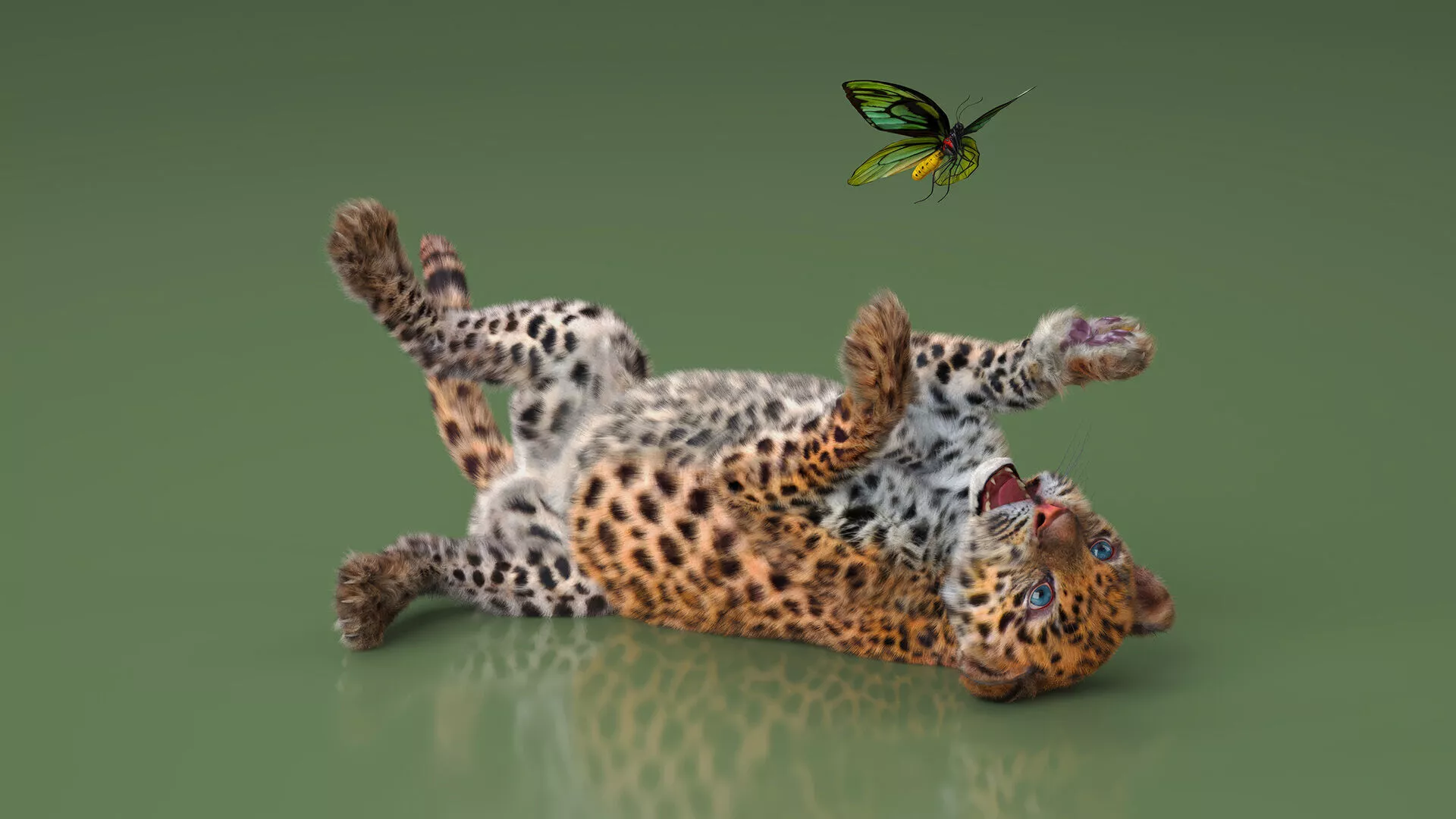 Playful Leopard Cub with Butterfly Fur 3D model