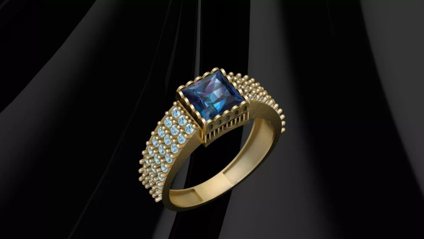Luxury Princess Cut Engagement Ring Multi-Row Pave Diamond Band Free 3D print model
