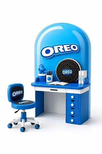 Oreo-themed Fantasy Blue Study Desk Setup Kids Gameready Print 3D model 3