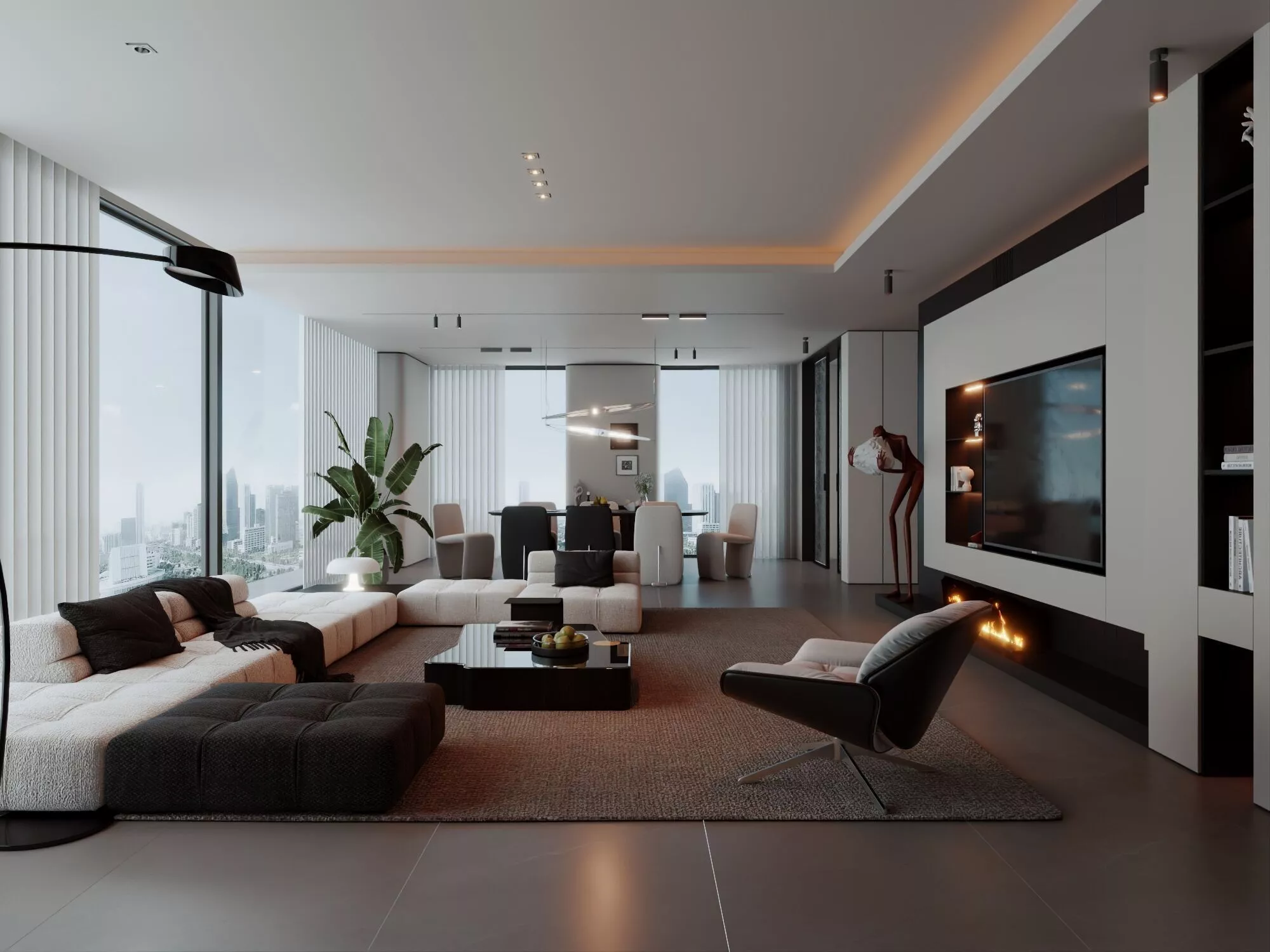 Minimalist high rise apartment living room asset pack 3D model
