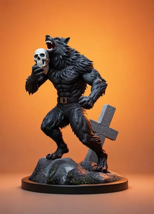 4444 Werewolf with Skull Minimalist Statue STL DND ARTE 3D print model