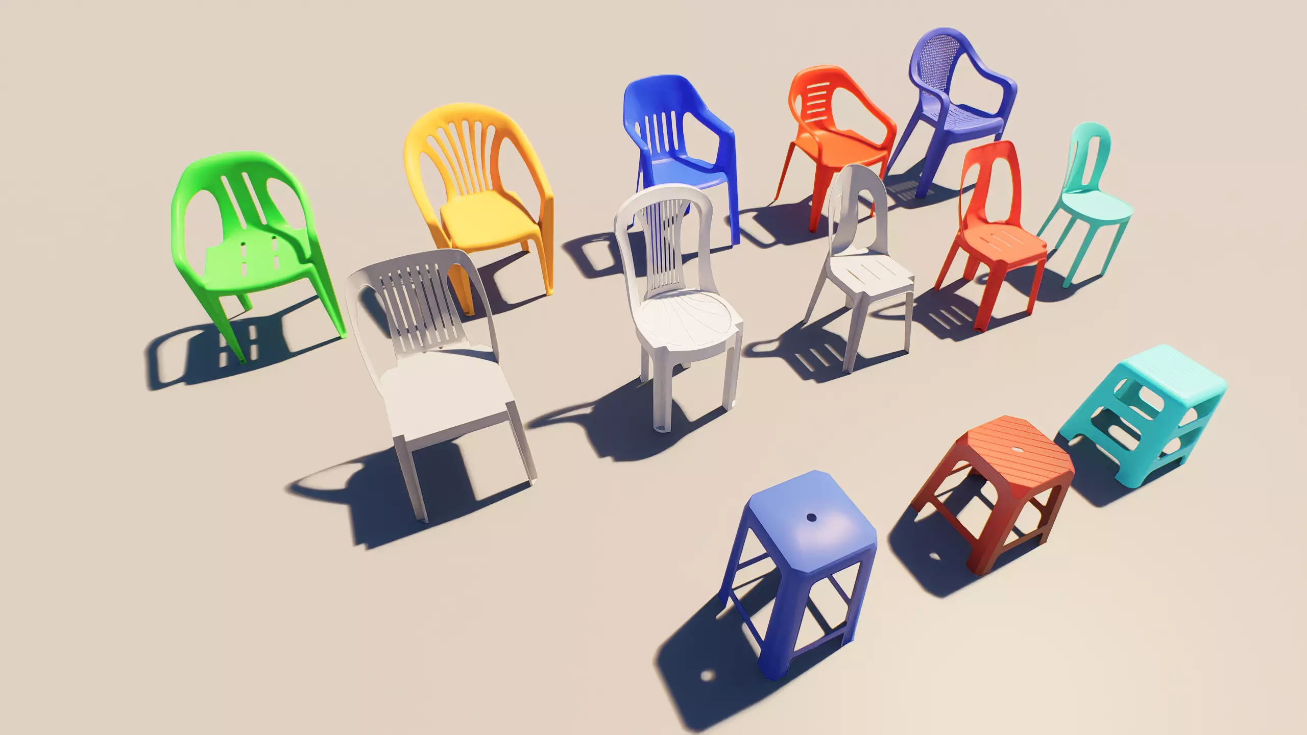 Monobloc Plastic Chair Collection - 13 Stackable Chair 3D Models Low-poly 3D model