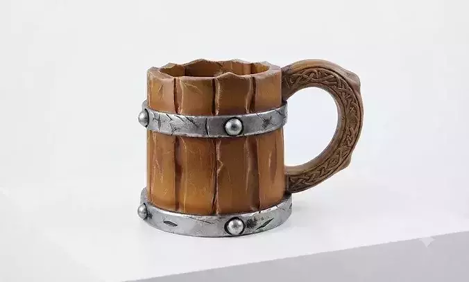 Nordic Craft Mug with Carved Handle and Rivet Details 2
