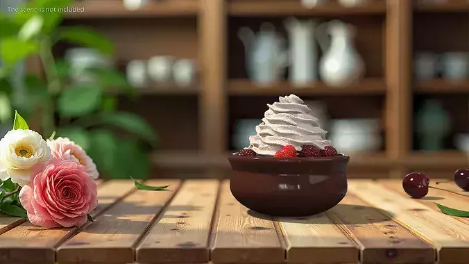 Bowl of Berries with Whipped Cream 3D model 4