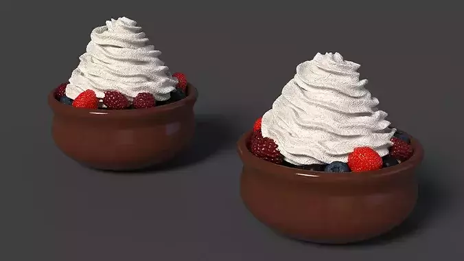 Bowl of Berries with Whipped Cream 3D model 6