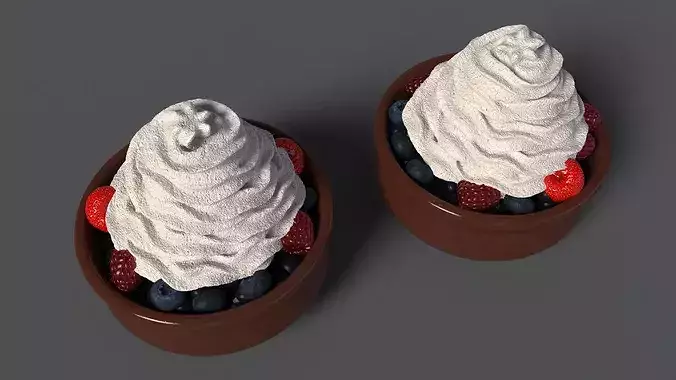 Bowl of Berries with Whipped Cream 3D model 7