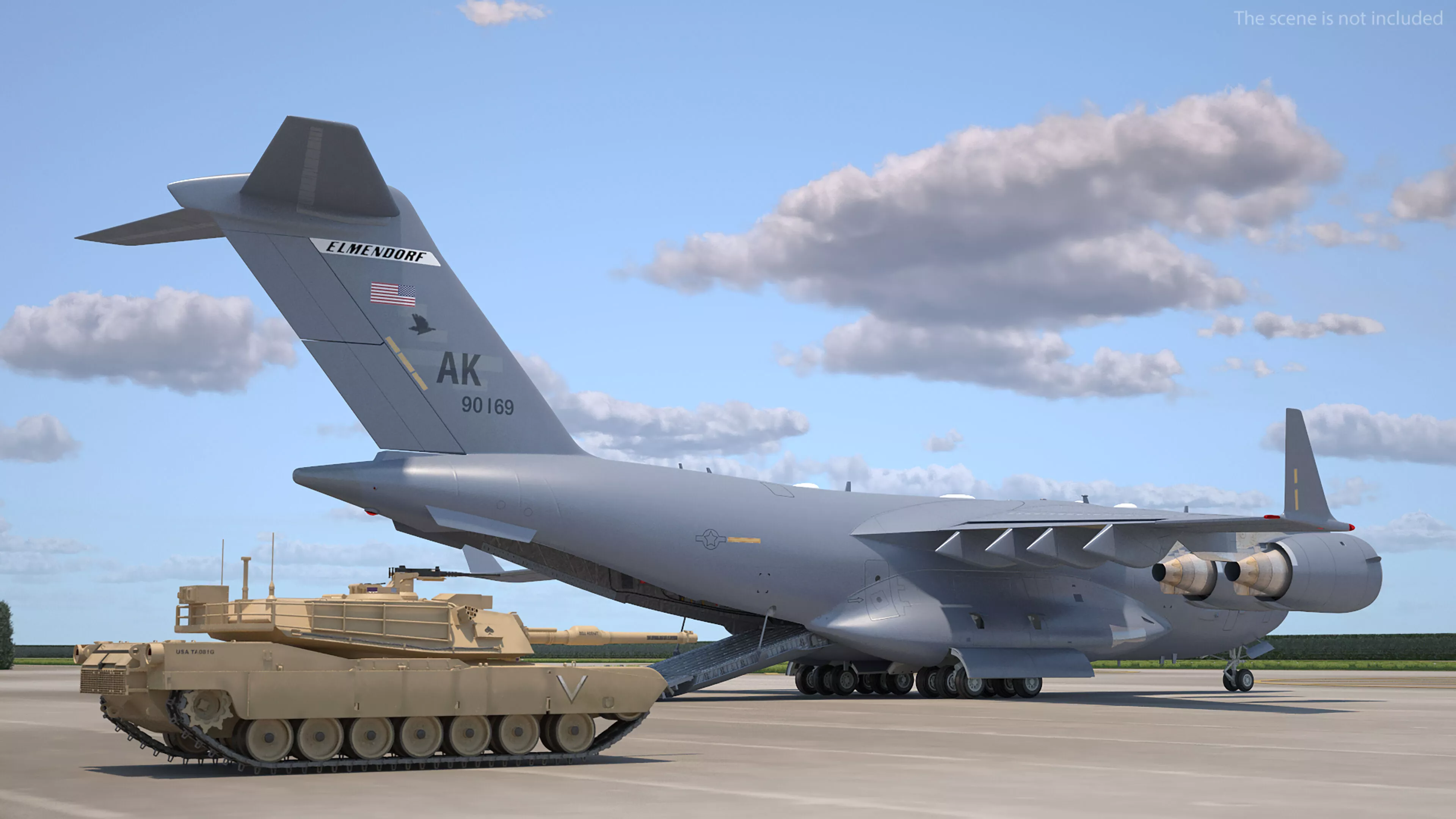 C 17 Globemaster III Transport Aircraft with M1A2 Abrams Tank 3D model