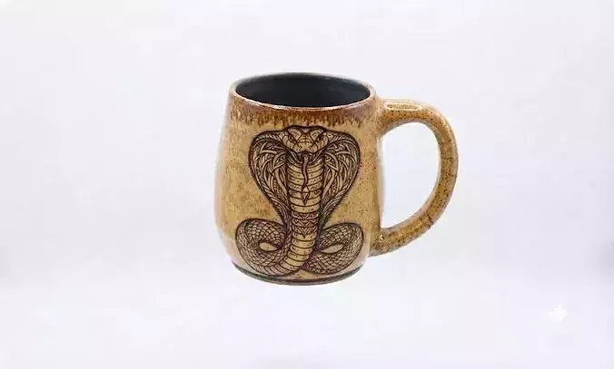 Handmade Ceramic Mug with Wood Texture and Cobra Motif 6