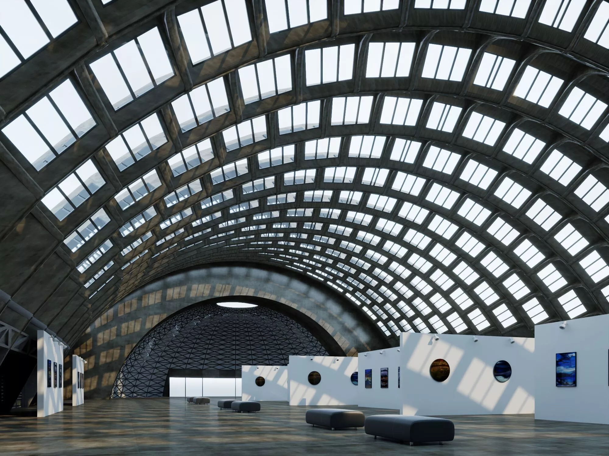 Grand Modern Art Gallery with Dome Skylight Low-poly 3D model