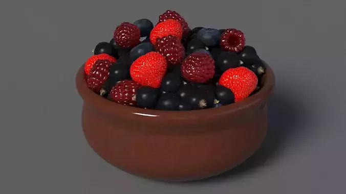 Bowl of Various Berries 3D model 5