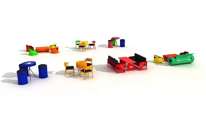 Industrial furniture set 3D model 6