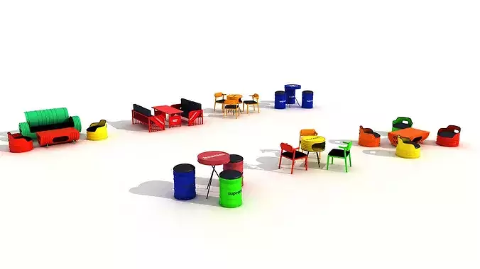 Industrial furniture set 3D model 2
