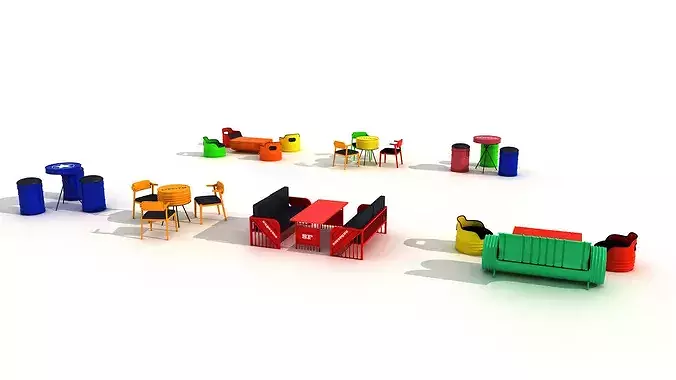 Industrial furniture set 3D model 5