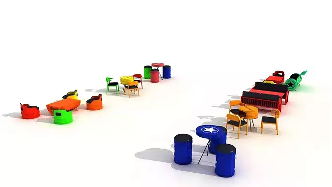 Industrial furniture set 3D model 7